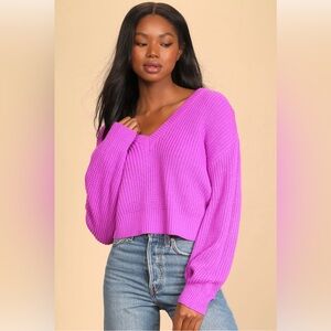 Lulus Double The Fun Bright Purple Knit Reversible Sweater - Size S